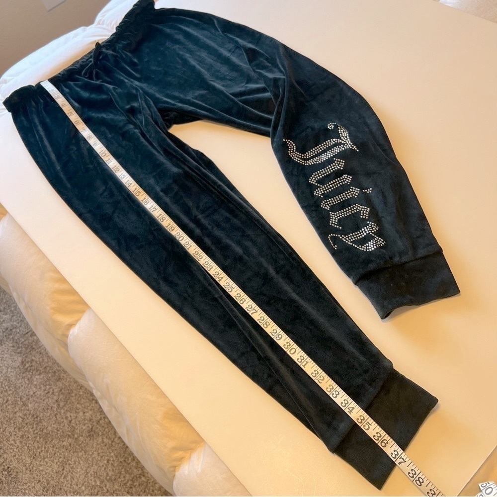 Juicy Couture embellished velour jogger pants, black, pull up size M - Picture 8 of 11